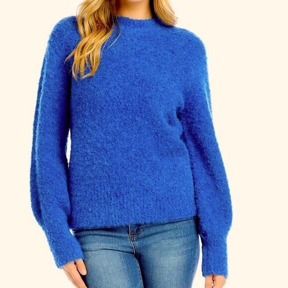 KAREN KANE Wool Blend Fuzzy Plush Yarn‎ Blouson Sweater Billow Sleeve Women's M - Picture 1 of 10